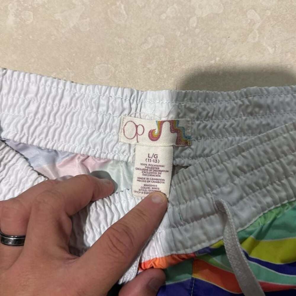 OP Ocean Pacific Boys' Colorful Striped Board Shorts Swim Trunks L/G (11-13)